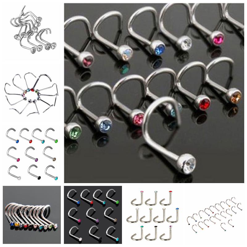 10 bucăți din oțel inoxidabil piercing pentru corp bijuterii nas os gem stud șurub inel