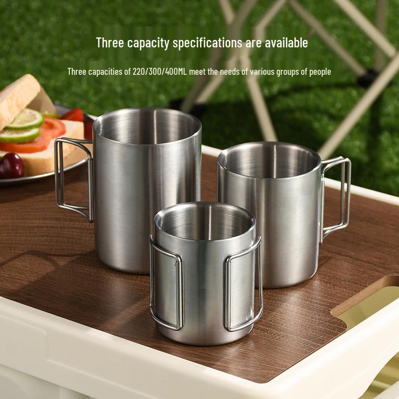 304 Stainless Steel Double-Layer Folding Insulated Outdoor Cup for Camping, Hiking, Travel, and Mountaineering
