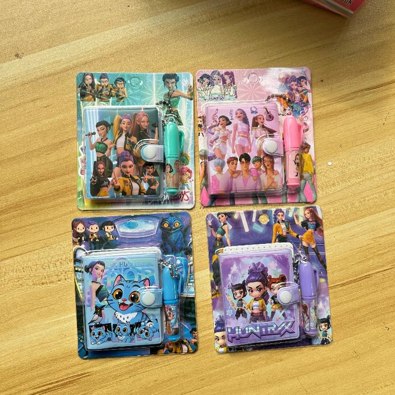 2\4Pcs New K Pop Devil Hunter Notebook Cartoon Stationery Set Book Ballpoint Pen Small Set Student Gift Stationery