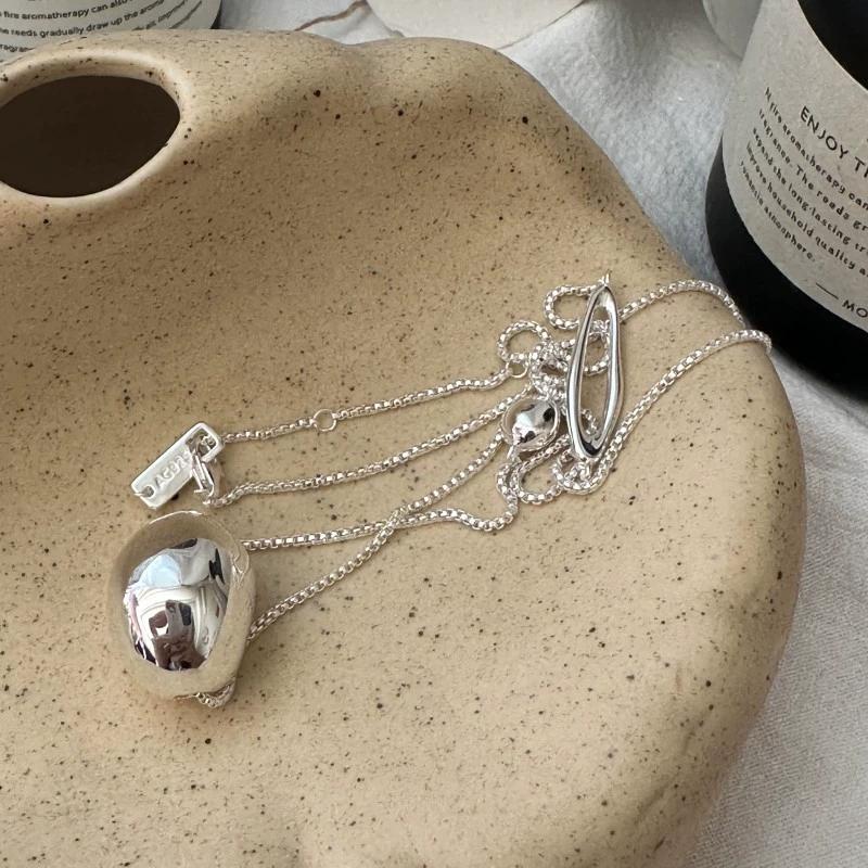 FY-43TL14 S925 Sterling Silver Korean Style Niche Design Beaded Necklace Retro Minimalist Fashion Long Sweater Chain