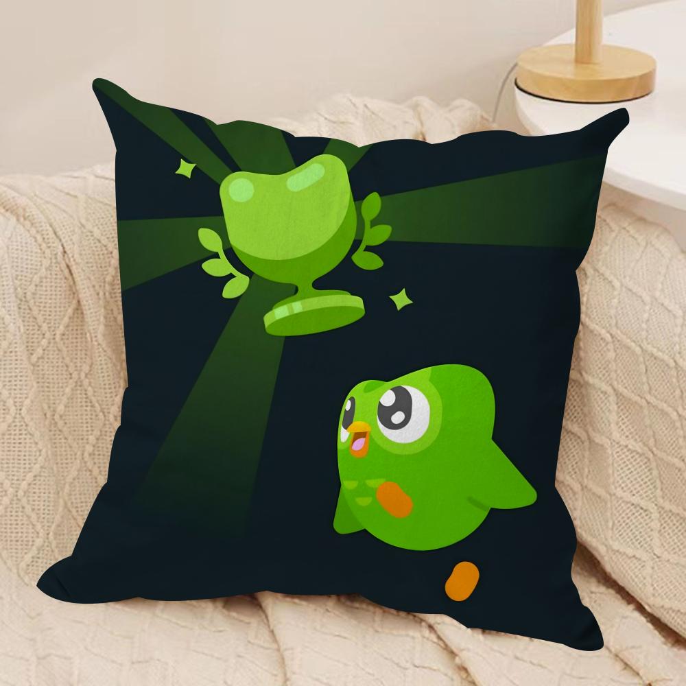 Cute D-Duolingos Cushion Cover Silky Short Plush Double-Sided Printed Pillow Case for Sofa All Seasons Home Decor Gift