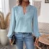 Women V Neck Lace Solid Long Sleeve Casual T Shirt