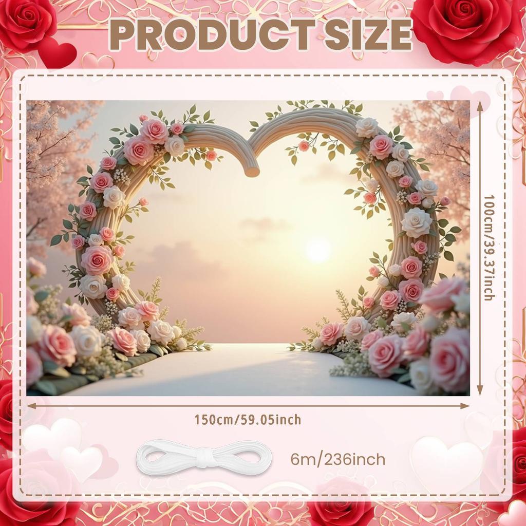 Wedding Banner Curved Structure Rose Heart Banner Love Theme Display Heart-shaped Frame Floral Love Banner For Bridal Shower