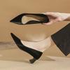 57001 [sheepskin] pointed high heels women's autumn 2025 new simple commuter thick heel shallow mouth single shoes