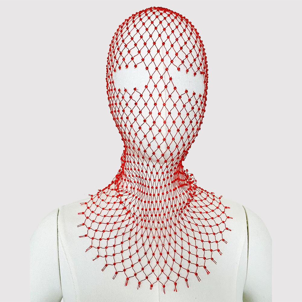 Rhinestone Fishnet Headscarf & Diamond Mask - Trendy Holiday Party Hat & Fashion Statement.