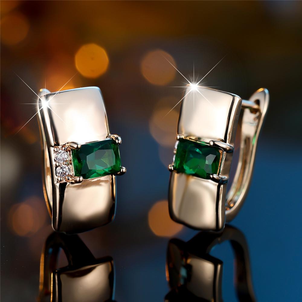 Cute Female White Green Zircon Stone Hoop Earrings Luxury Gold Color Wedding Jewelry For Women