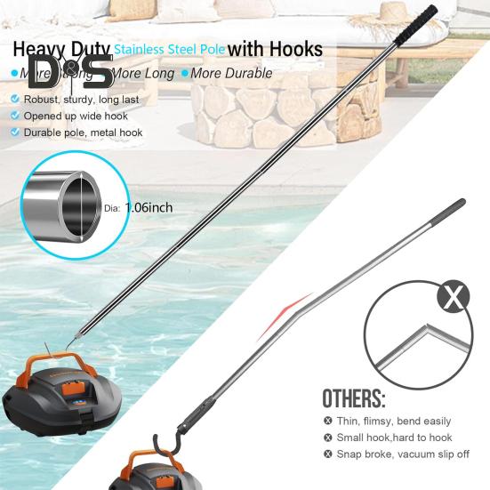 Cârlig de recuperare a aspiratorului pentru robot de piscină cu stâlp telescopic Cârlig pentru curățarea piscinei din oțel inoxidabil cu mâner din cauciuc Instrument de preluare a aparatului de curățare a piscinei