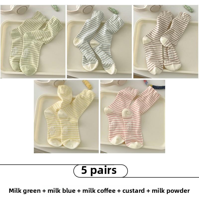 5 Pairs of Female Spring and Summer Personality Letter Dispensing In The Tube Stripe Pile Socks