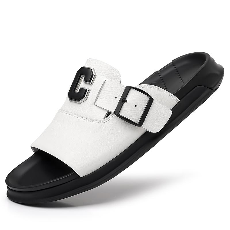 

Fashion Men s Genuine Leather Non-Slip Breathable Slippers Male Simple Soft-Soled Beach Shoes Outdoor Comfortable Walking Roman Sandals 38 белый