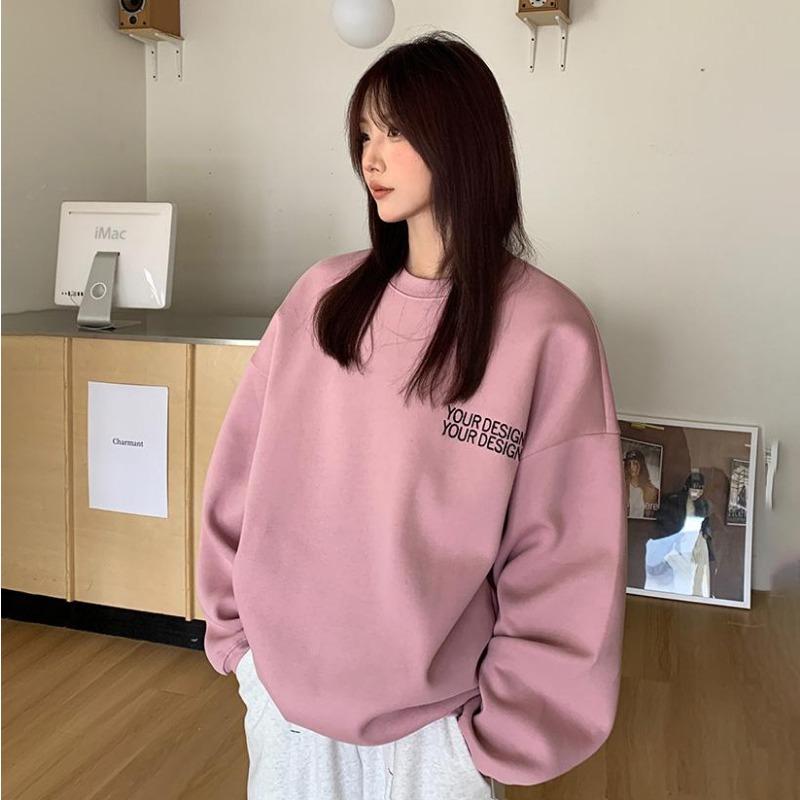 Frauen Langarm O Hals lose Pullover weibliche Tops einfarbig Sweatshirts