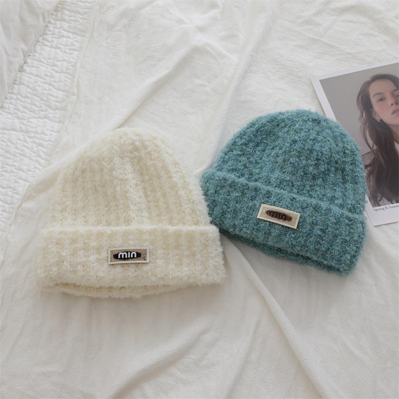 Japanese Solid Color Letters Plus Color Wool Wool Hat Simple Face Showing Small Loose Versatile Knitted Hat