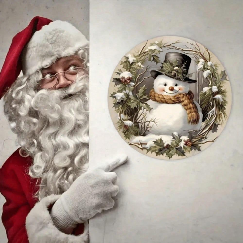 Snowman Wreath Round Metal Wall Art Christmas Holiday Decor Home Gift Indoor Outdoor