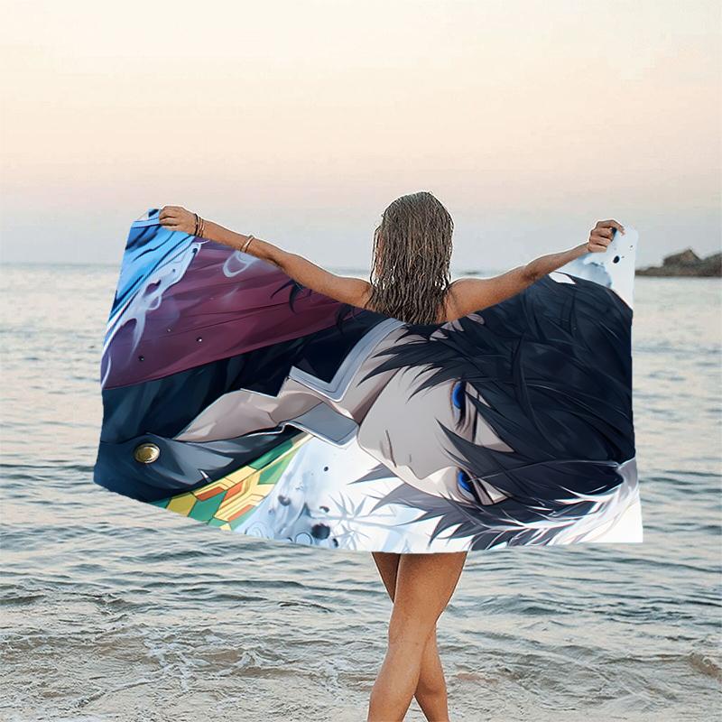 1pc Tomioka Giyuu Beach Towel, Beach and Seaside Swimming Pool Equipment, Fashion Pattern, Rectangular, Travel Essentials