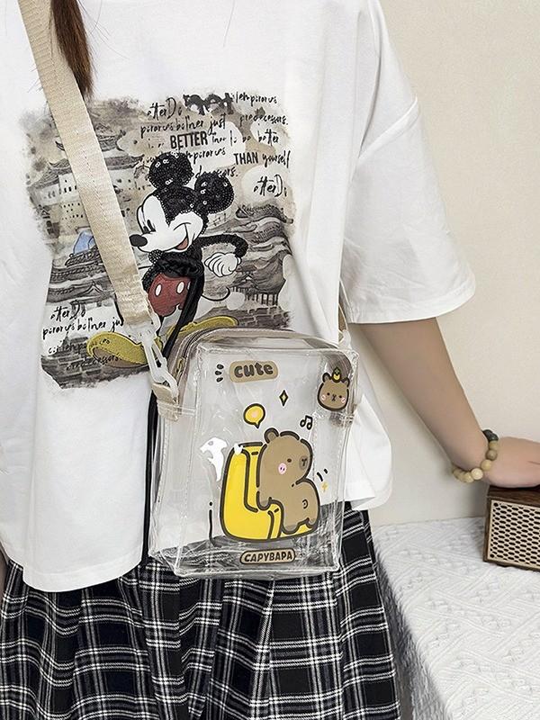 Capybara Cute Pvc Small Crossbody Bag With Zipper Closure For Daily Use