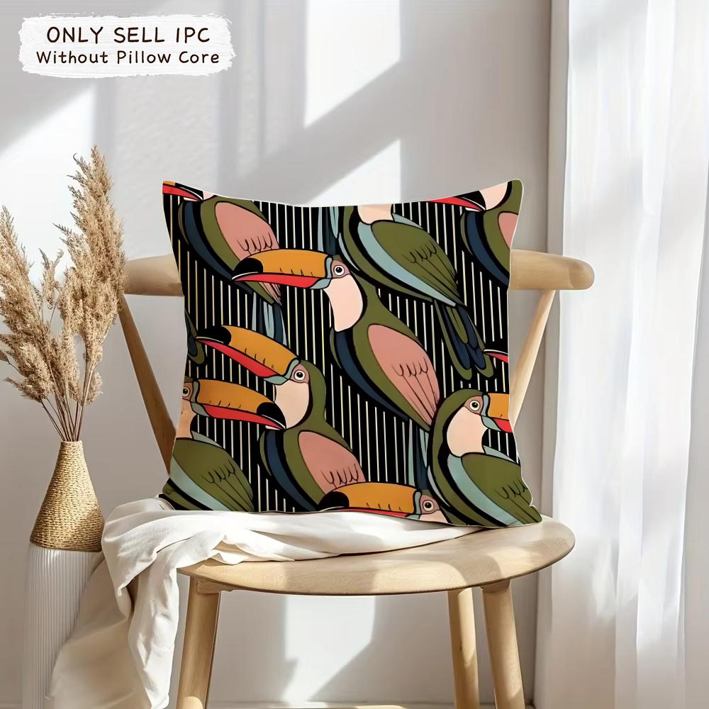 Cool Toucan Cushion Cover Soft Plush Fabric Double-Sided Printed Sofa Cushion Cover For All Seasons Home Decor Gift