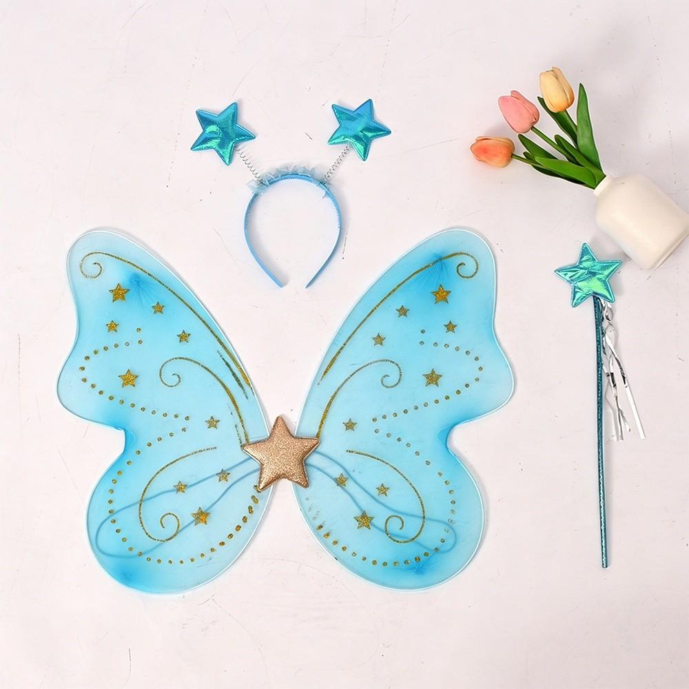 3Pcs/Set Sparkling Butterfly Wings Princess Hair Hoop Fairy Wand Angel Wings Colorful Dress Up Wings for Girl Dressing Up