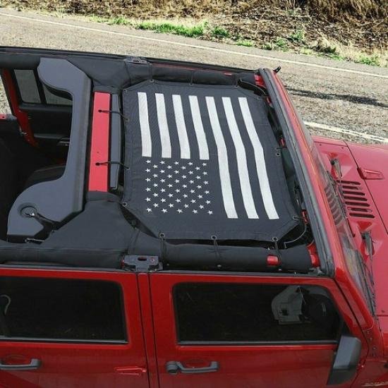 Front Mesh Sunshade Top Cover Sun Protecter US Flag for Jeep Wrangler JK 2007-17
