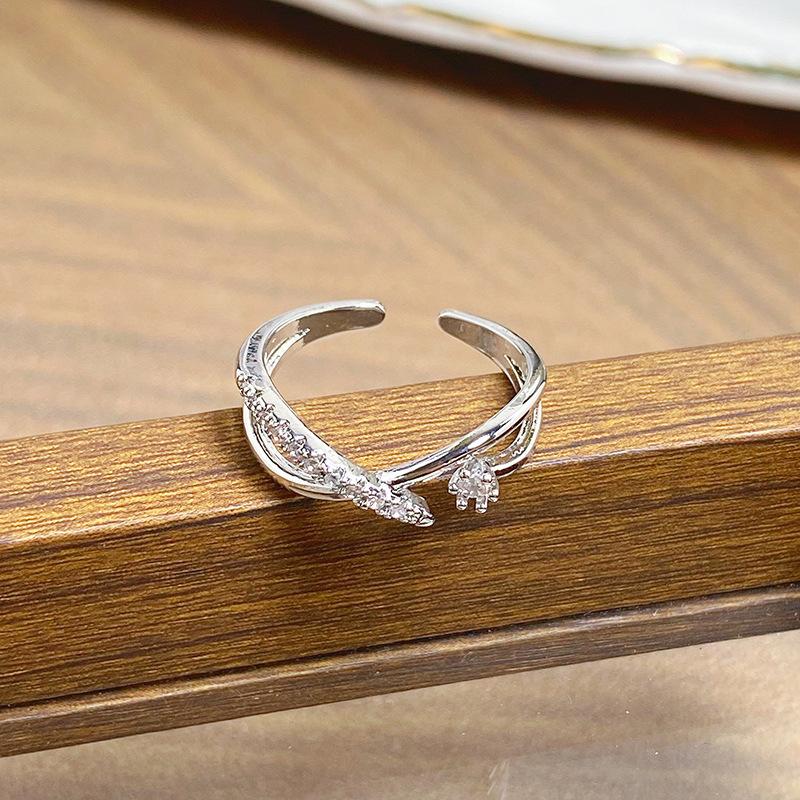 Day Cold Wind Zircon Light Luxury High Sense Open Ring Exquisite Geometric Personality Niche Ring Woman