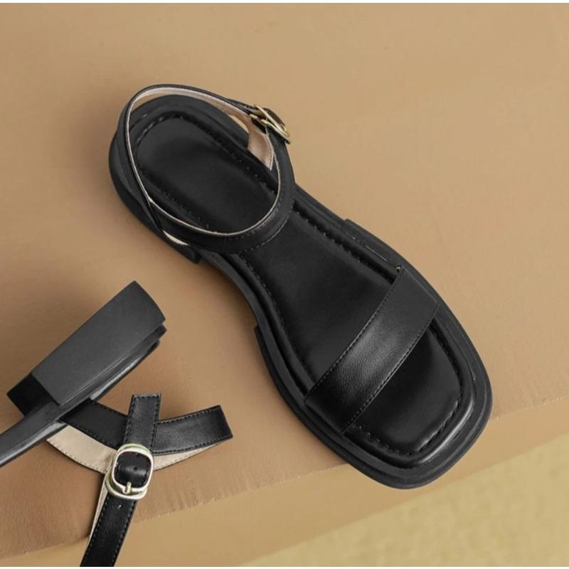 Soleist Summer Women Sandals Low Heels Basic Genuine Leather Office Plus Size 35-42 Ladies Casual Outdoor Concise Woman Shoes