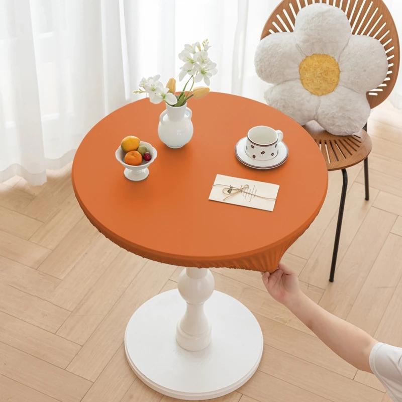 Round Pu Leather Table Cover Solid Color Elastic Tablecloth Waterproof Oilproof Waterproof Dinning Tablecloth Protector Desk Mat