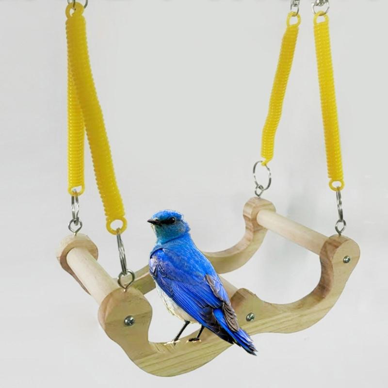Elastic Parrot Swing Toy Elastic Spring Wooden Perch For Cage Entertainment And Avian Exercise