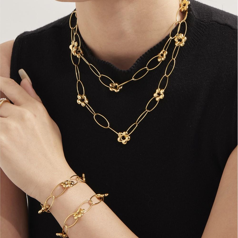Chain Necklace Bracelet In Stainless Steel With 18k Gold Plated Waterproof Non Tarnish Bracelets Necklaces Jewelry Set For Women