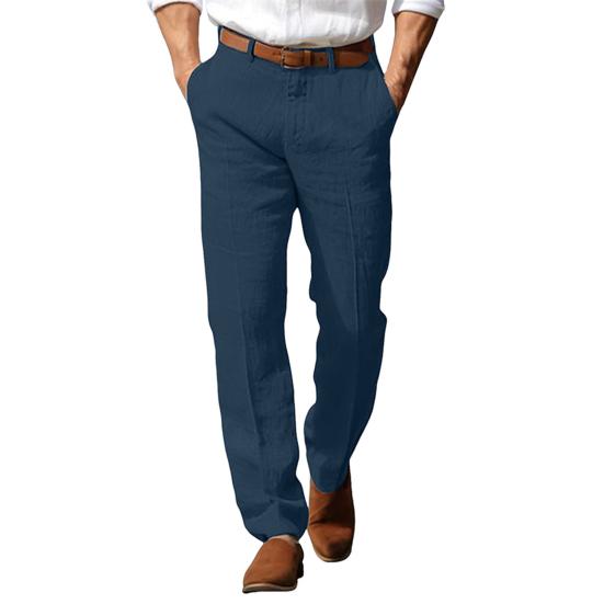 

Men Pants Mid-rise Button Casual Trousers Pure Color Straight with Pockets Zipper Closure Leg Long Pants S темно-синього кольору