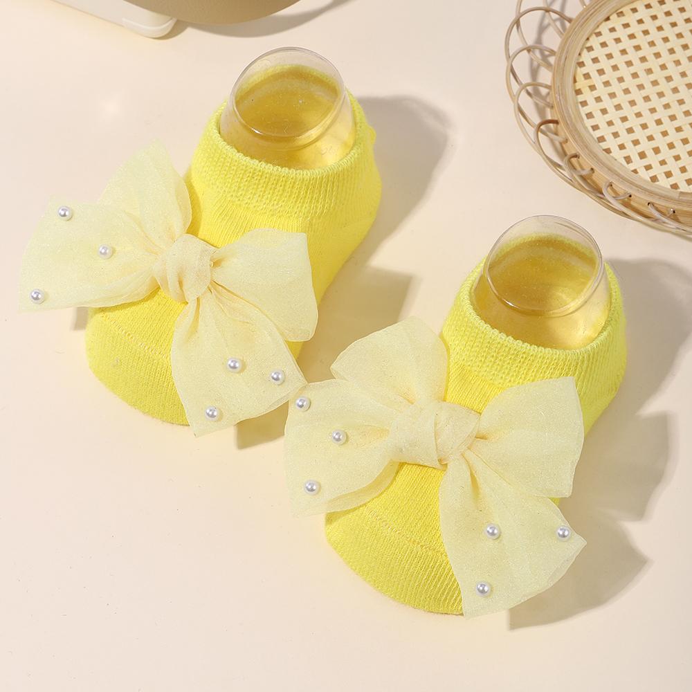 1 Pair of Lace Bow Socks Chiffon Pearl Delicate Breathable Socks Baby Girl Toddler Letter Socks