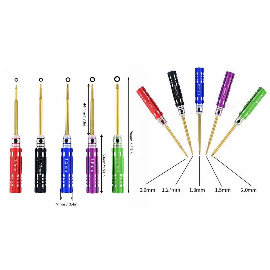 5 szt. Zestaw wkrętaków RC 0,9 mm 1,27 mm 1,3 mm 1,5 mm 2,0 mm Stalowy wkrętak sześciokątny z antypoślizgowym uchwytem do hobby RC