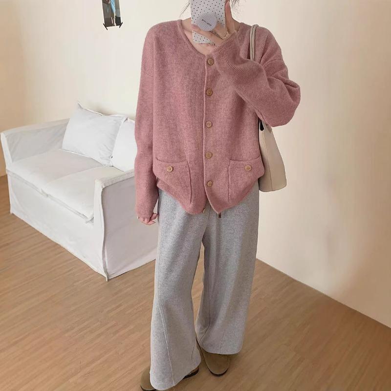 Autumn and winter new round neck single-breasted knitted cardigan women's loose and thin versatile sweater women's coat women