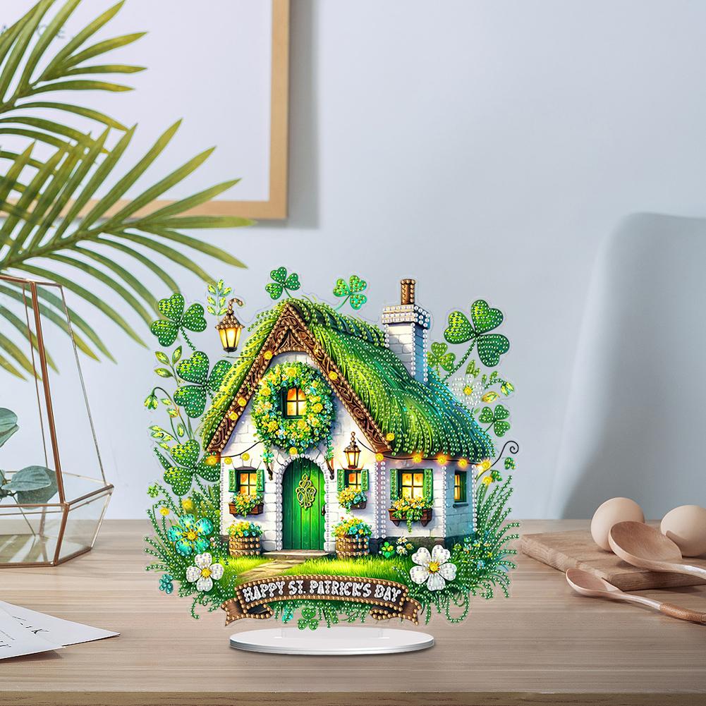 2D Flat St. Patricks Day Cottage DIY Diamond Painting Tabletop Ornaments Kit Desktop Diamond Art Kits Bedroom Table Decoration