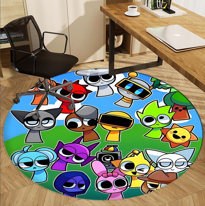Sprunki Game Pattern Round Rug, Indoor/Outdoor Mat, for Picnic, Gameroom, Bedroom, Office, Living Room, Home Decor Carpet, Birthday Gift