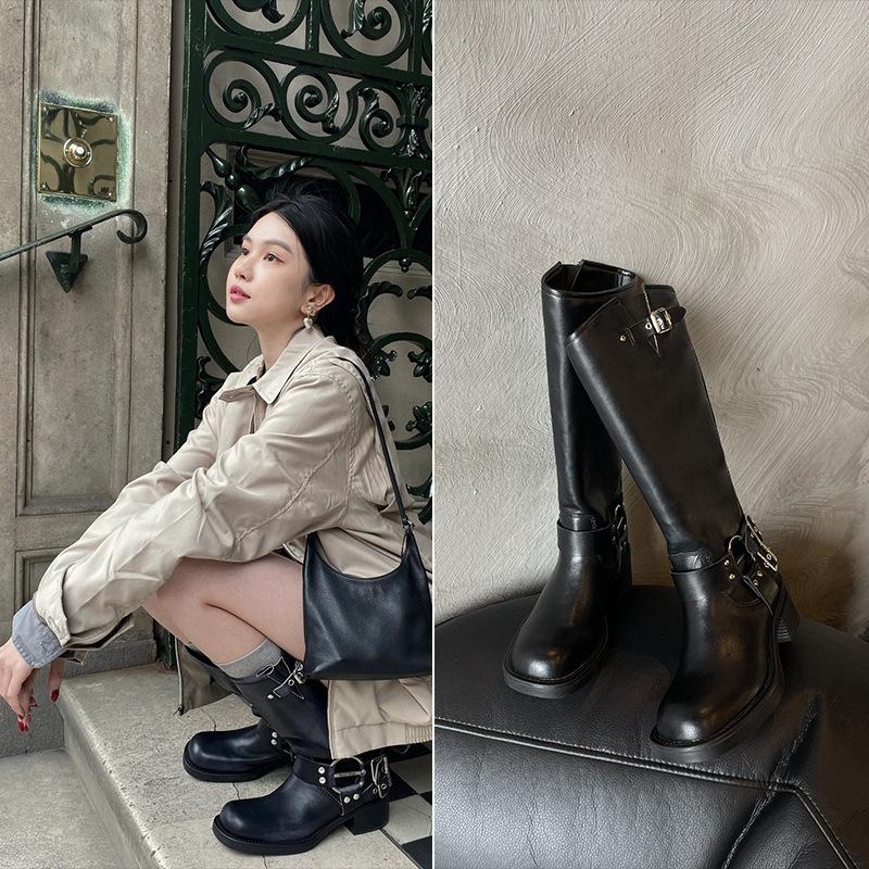 Cowhide version boots, long boots, women's thick soles, popular this year, Maillard western cowboy boots, retro knight boots