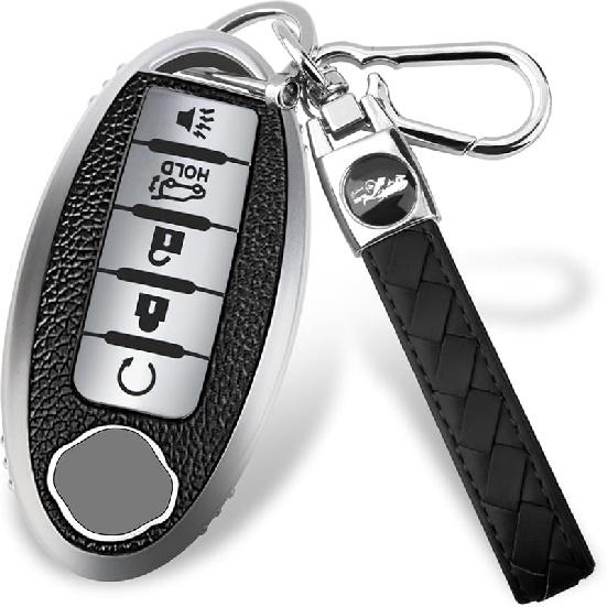 for Nissan 4/5 Button Key Fob Cover, Premium Soft TPU Full Protection Key Case for Altima Rogue Sentra Maxima (5-Button-red)