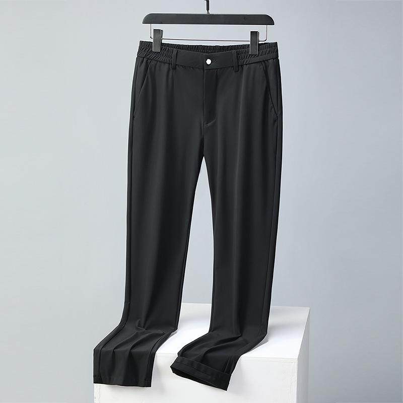 Men's High-End Quick-Drying Ice Silk Elastic Waist Straight-Leg Casual Business Pants