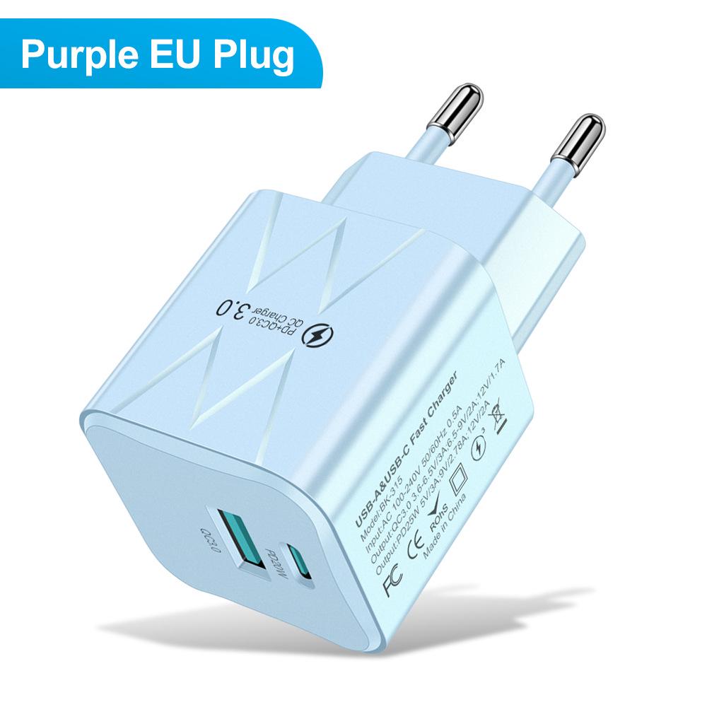 25W Super Fast Charging Macaron USB+PD Charger for EU, US, Korea