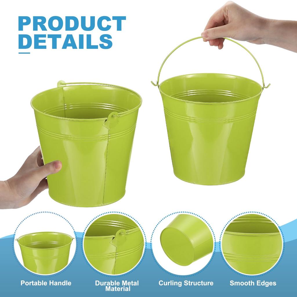 PATIKIL Small Metal Buckets with 6pcs Mini Galvanized Buckets for Party Green 7"x6.4" Handles, Crafts, Favors, Decorations,