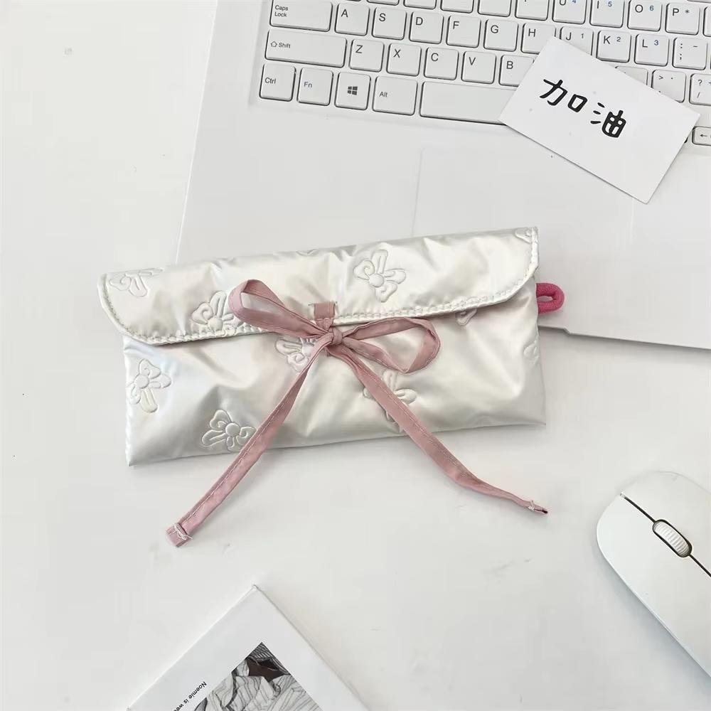 Multifunctional PU Leather Pen Bag Large Capacity Bowknot Printing Pen Pouch Student Pencil Case Stationery Storage Organizer
