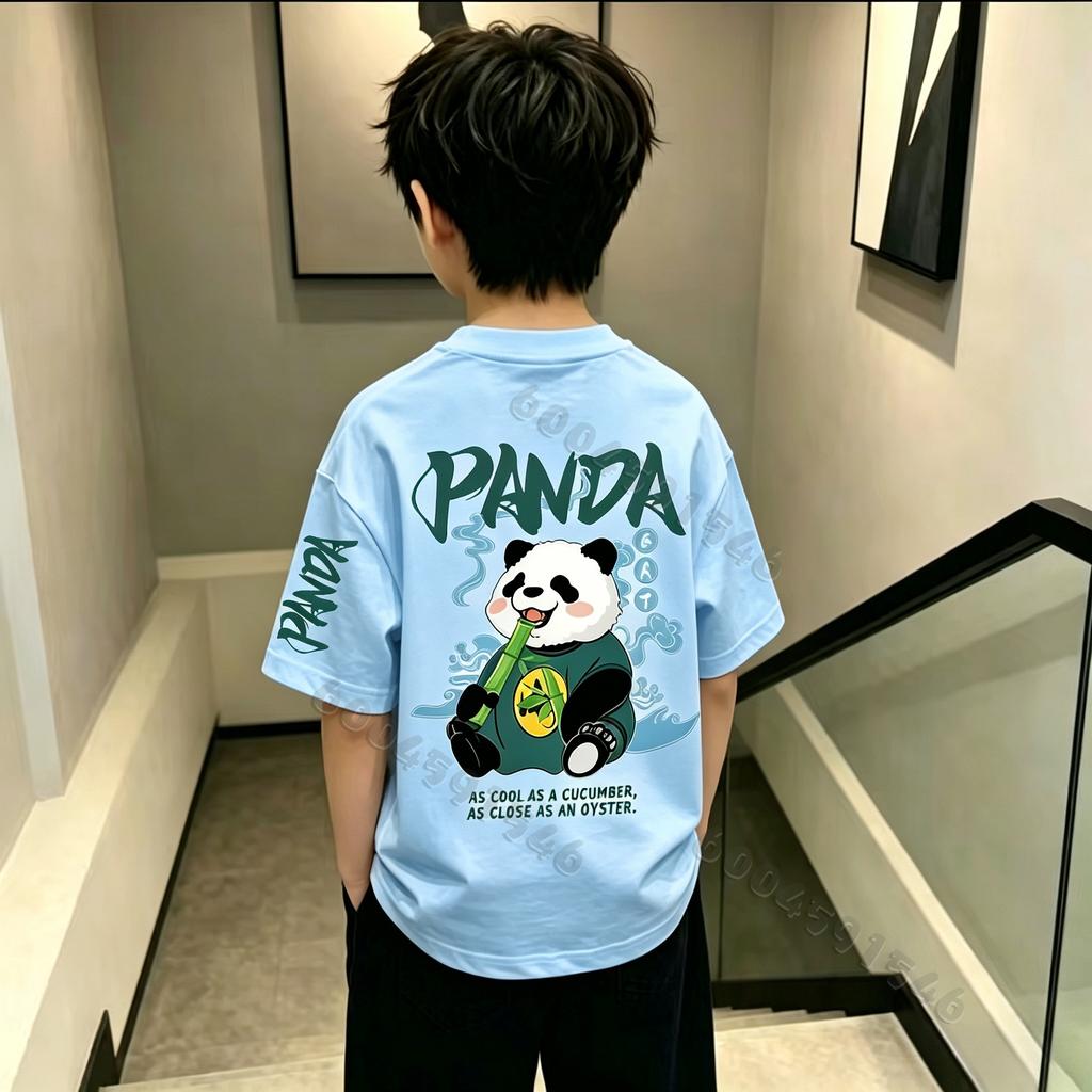 Nick Children's Cotton T-shirt, Boys and Girls, Summer Panda Animation Plant Series Kids' Short Sleeve for Parents and Children