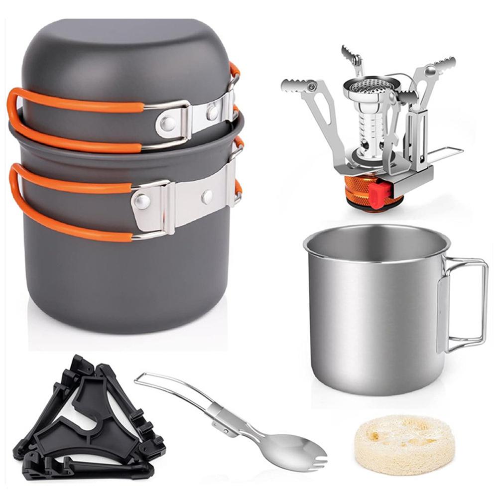 Camping Cookware Set with Folding Camping Stove Lightweight Pot Pan Set with Stainless Steel Cup &