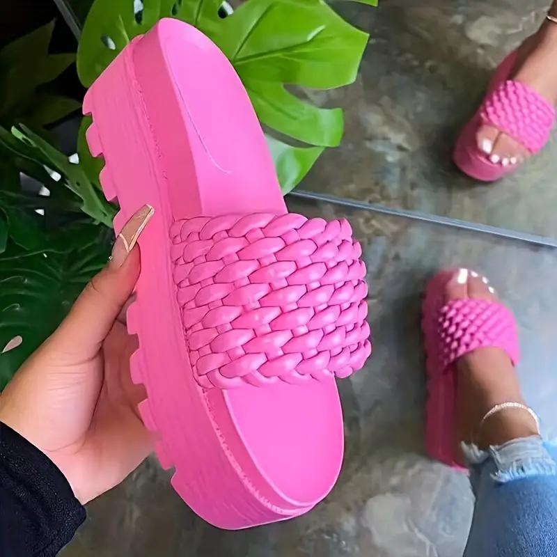Women's Braided Platform Slide Sandals Solid Color Open Toe Summer Shoes Casual Outdoor Beach Slides