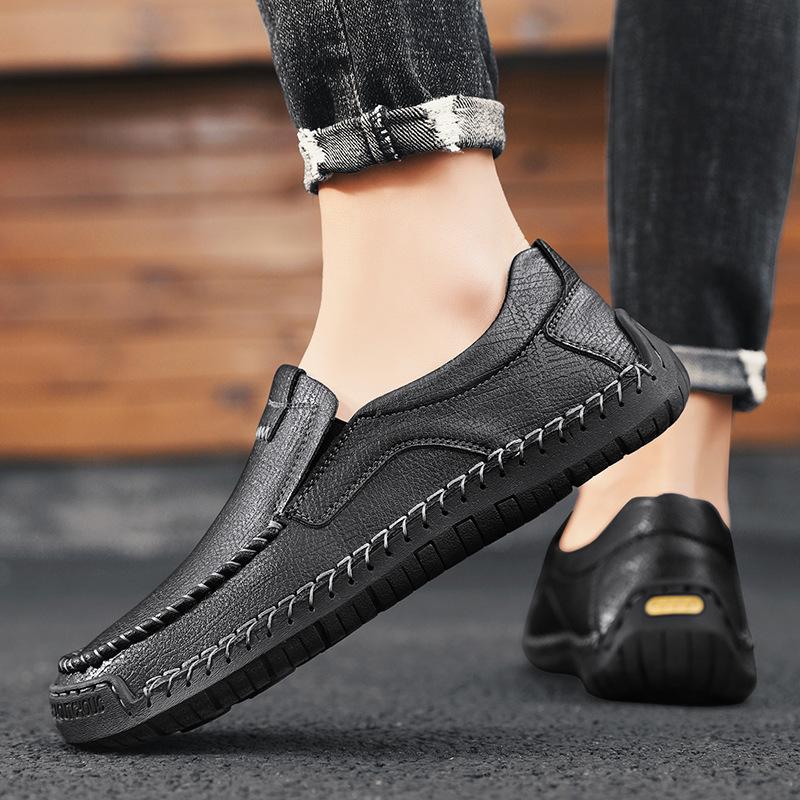 Large Size Leather Shoes Men's Breathable Men's Cowhide Soft-soled Comfortable Leather Shoes Korean Version Casual Men's Doudou Shoes
