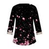Women's Fashion V-Neck Lace Lace Vintage Floral Print T-Shirt Casual Seven Sleeve Top