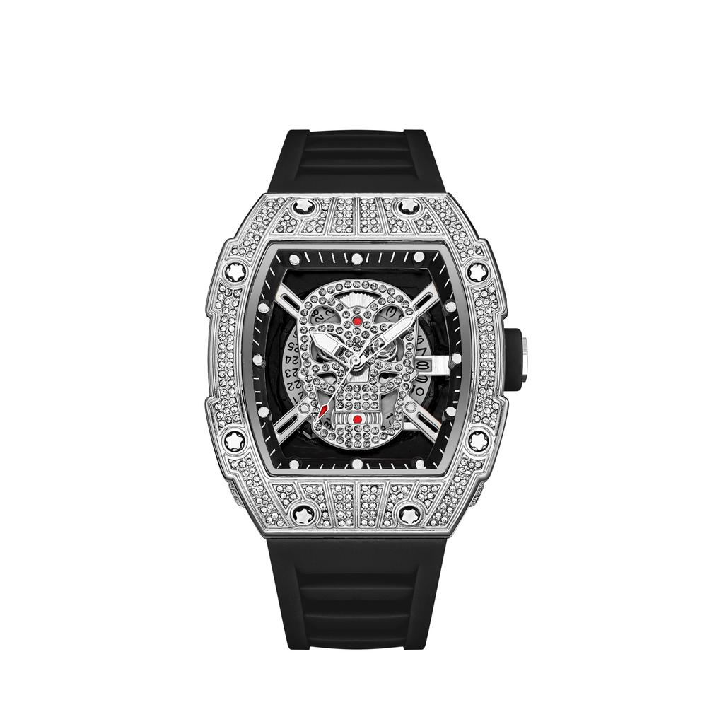 Diamond-Encrusted Gypsy Star Fashion Personality Hollow Gold Ghost Head Wind High-End Luminous Calendar Men'S Watch