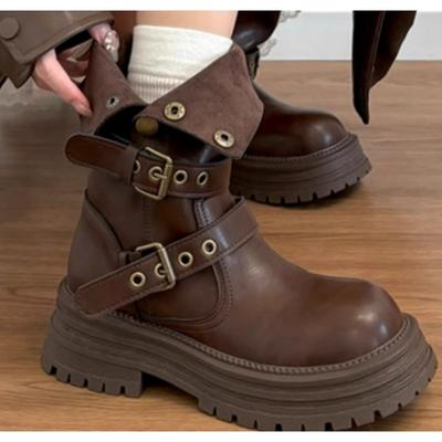 Women's Retro Ankle Boots 2025 Brown Fashion Platform Shoes Korean Soft-soled Anti-slip Multi-functional Catwalk Princess Boots
