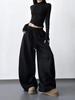 Women's Stylish Black Velvet Wide-Leg Sports Pants - New 2025 Winter Fashion, High Street Casual Style