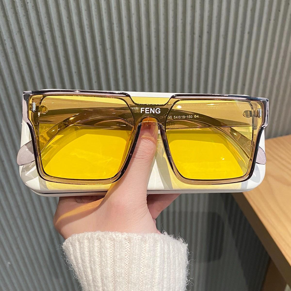 

Цельные ветрозащитные солнцезащитные очки в большой оправе для женщин, желтые очки в стиле ретро для мужчин и солнцезащитные очки с защитой от ультрафиолета для вождения. glasses bag + glasses cloth жёлтый