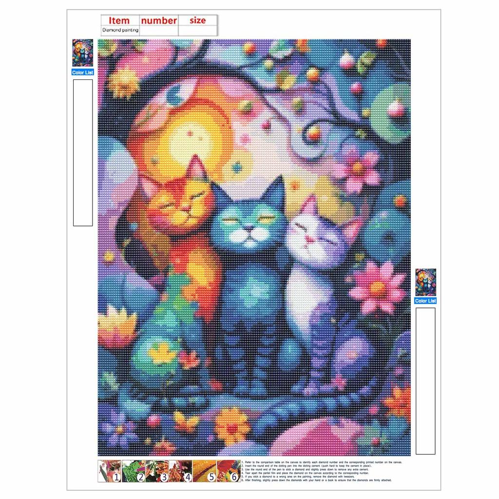 Cute Cats Full Round Drill Diamond Painting Kit DIY Sparkle Art Canvas for Adults Relaxing Craft and Home Decoration Gift Idea Set