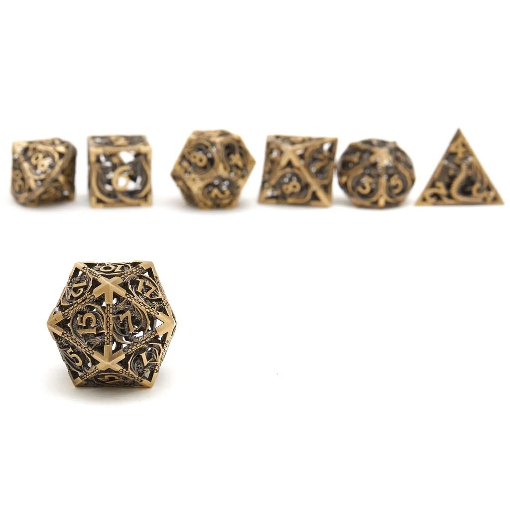 MINI PLANET Hollow Metal Dice Set DND Octopus Polyhedron Dice RPG Board Game Pathfinder Metal Dice D4 D6 D8 D0 D% D12 D20 Dice