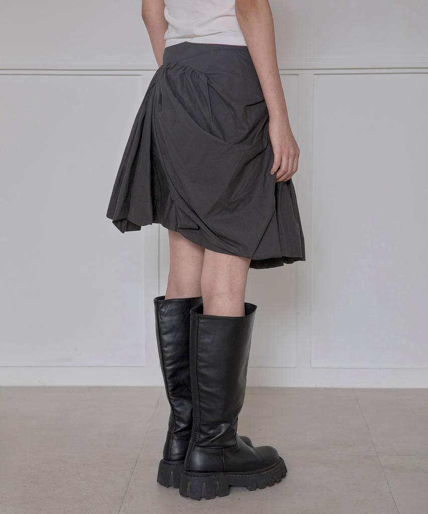 Peulleeoeob Asymmetrical Draped Layered Skirt (Fl-252_Charcoal)